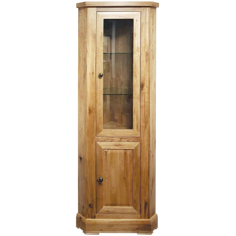 Rustic oak cheap corner display cabinet