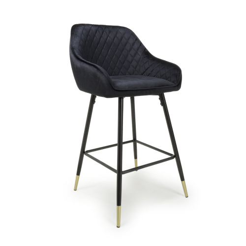 Elliot Brushed Black Velvet Bar Stool