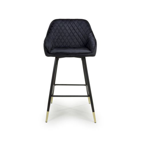 Elliot Brushed Black Velvet Bar Stool