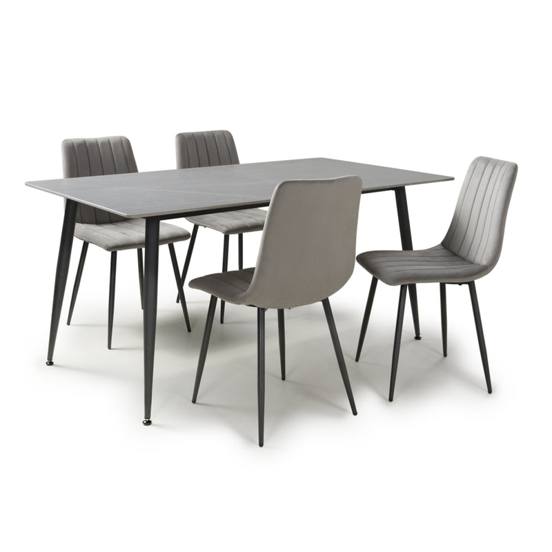 Madrid 1.6m Grey Ceramic Dining Table & 4 Chairs Set