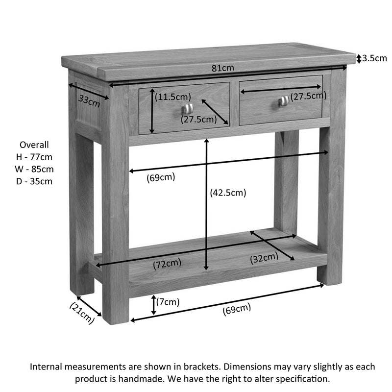 Oxford Rustic 2 Drawer Console Table