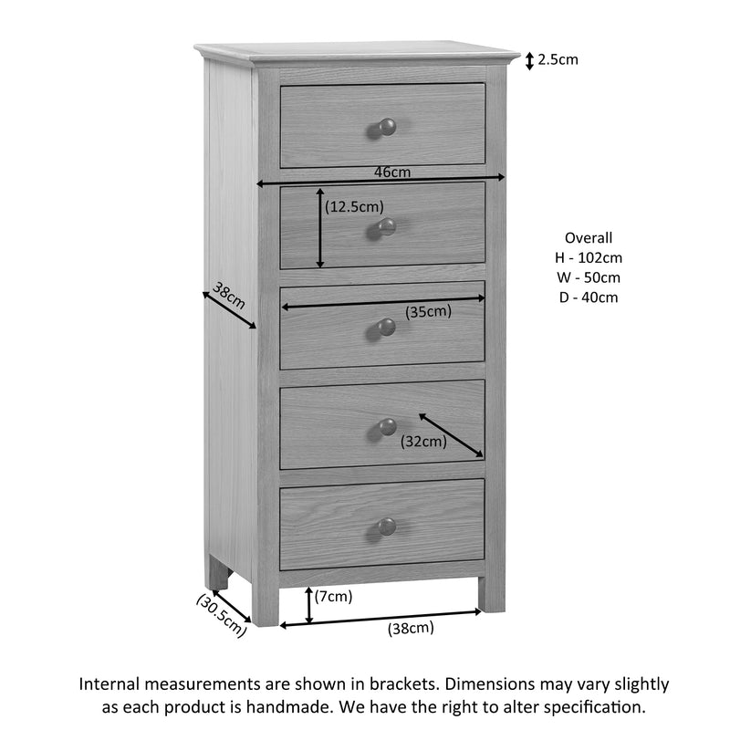 Arundel Oak 5 Drawer Tall Chest