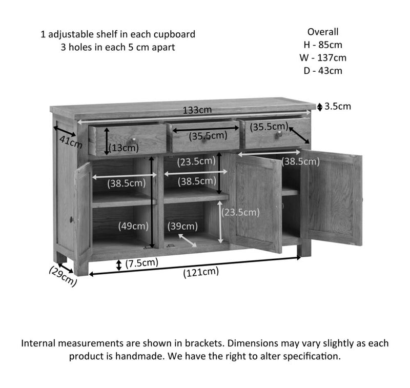 Oxford Oak 3 Drawer Sideboard