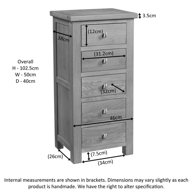 Oxford Oak 5 Drawer Wellington