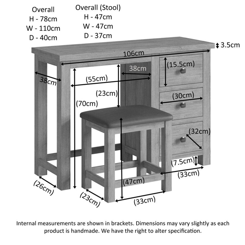 Oxford Oak Single Pedestal Dressing Table & Stool