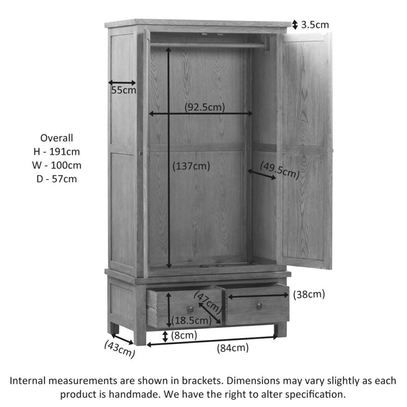 Oxford Oak Double Wardrobe with 2 Drawers