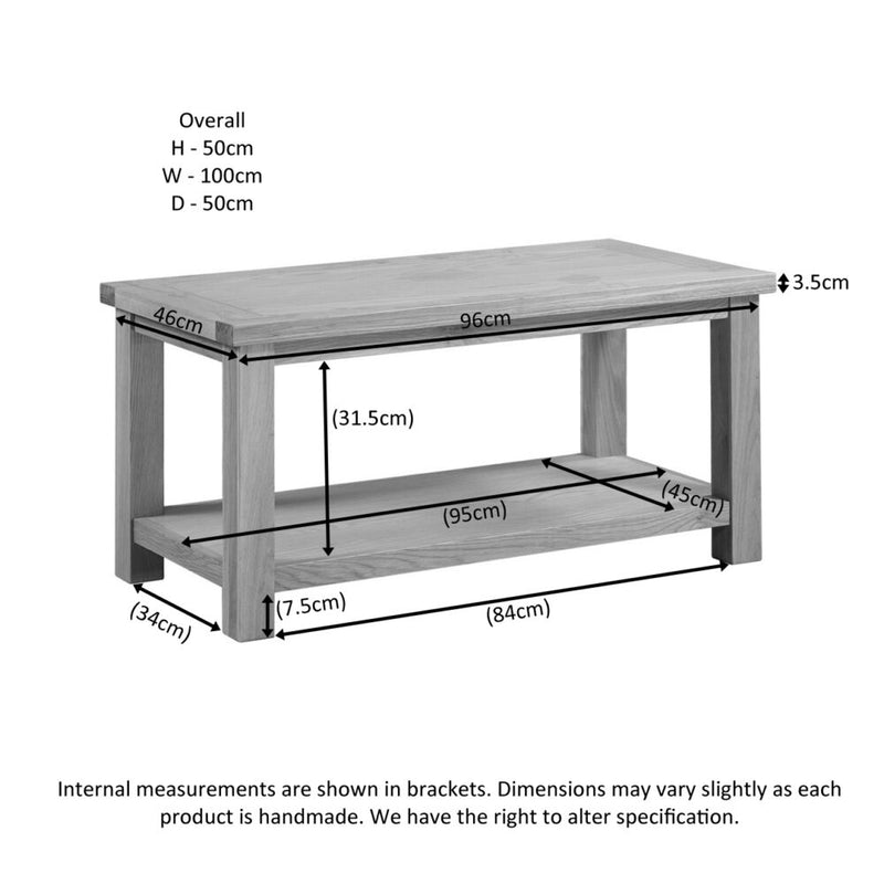 Oxford Oak Large Coffee Table with Shelf