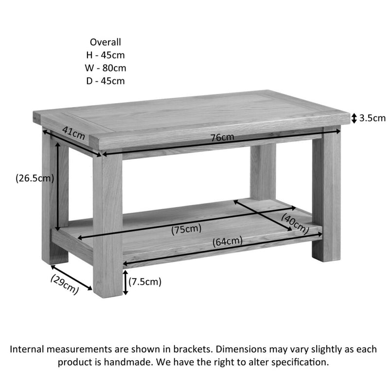 Oxford Oak Small Coffee Table with Shelf