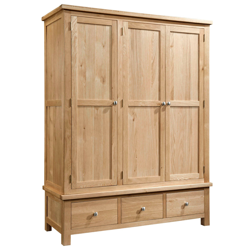 Oxford Oak Triple Wardrobe with 3 Drawers