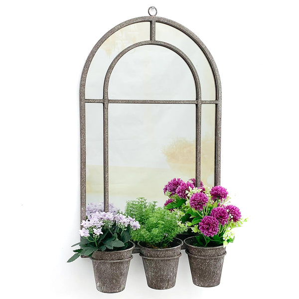 Metal Wall Mirror with Triple Planter