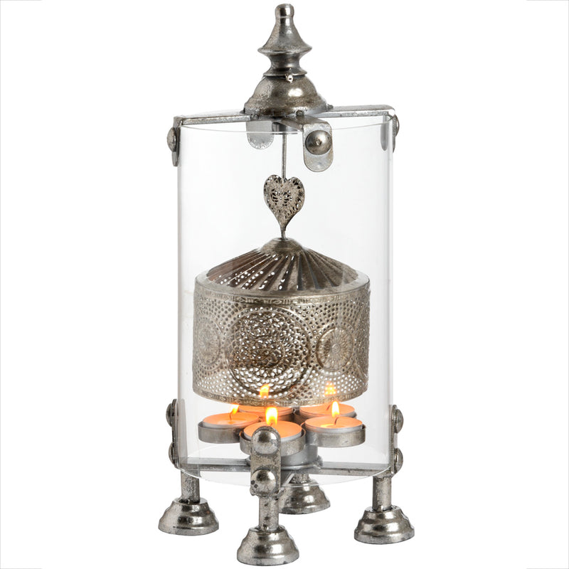 Antique Silver Heart Spinner Lantern