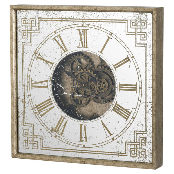 Square Mirrored Moving Cog Wall Clock