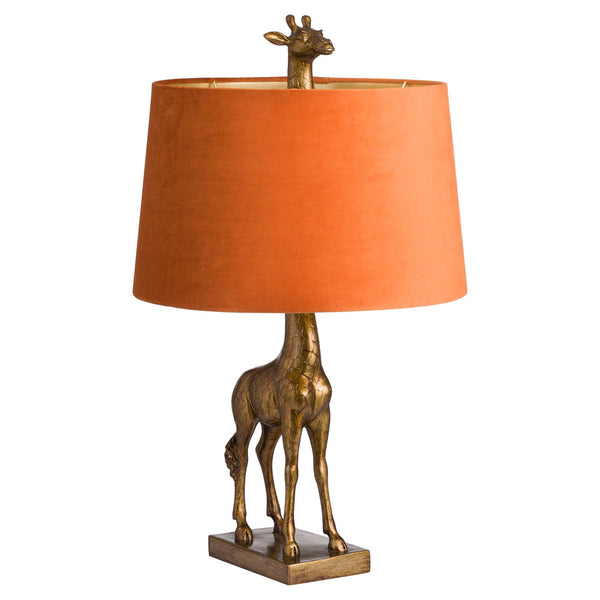 Gold Giraffe Table Lamp with Orange Velvet Shade