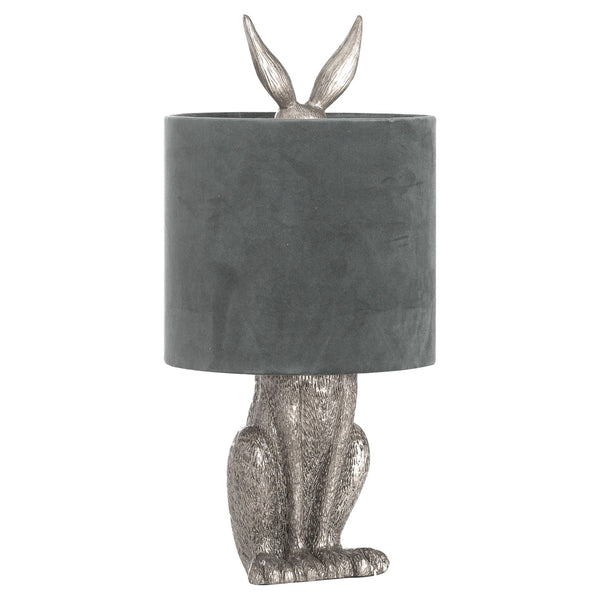 Silver Hare Table Lamp with Grey Velvet Shade