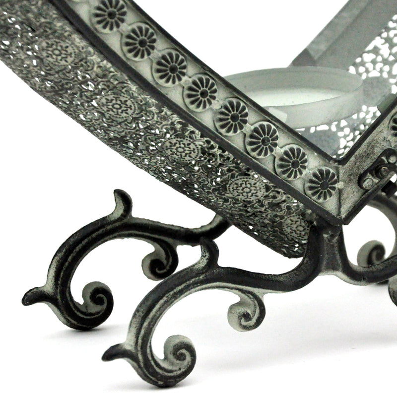Large Silver Filigree Heart Candle Holder