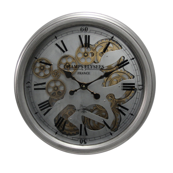 Silver Moving Cog Wall Clock