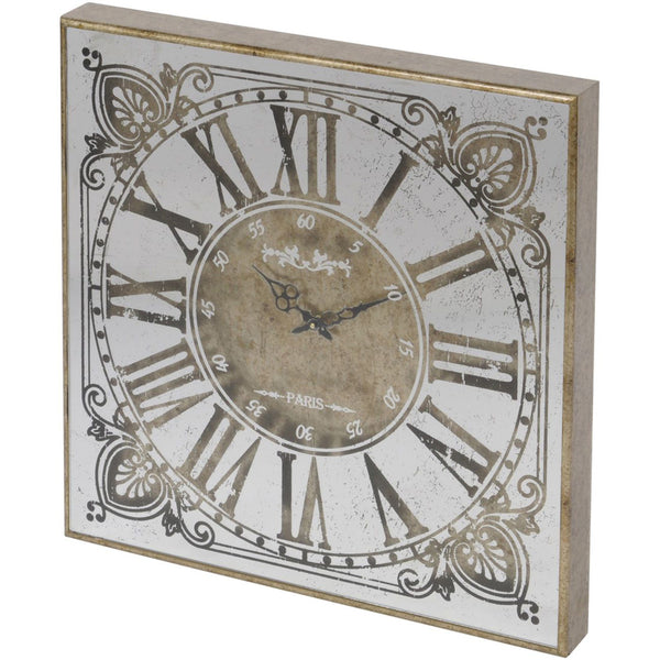 Antique Gold Square Mirrored Wall Clock