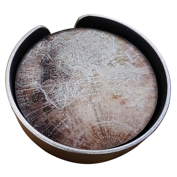 Set of 4 Atlas Coasters & Holder