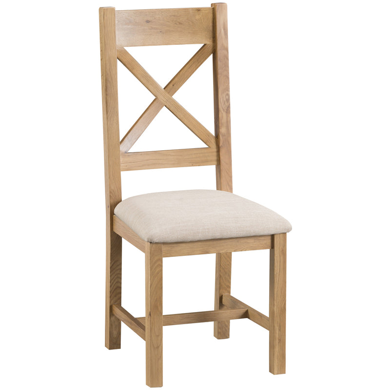 Country Oak Cross Back Chair Fabric Seat