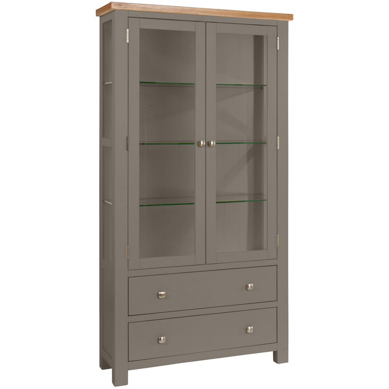 Grey painted shop oak display cabinets