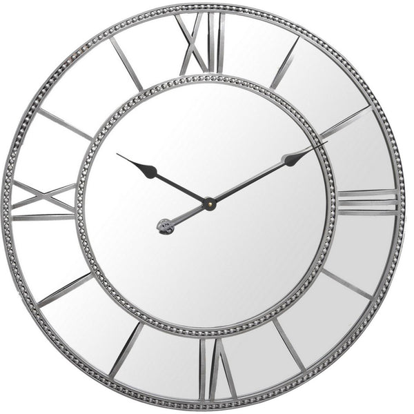 Round Grey Beaded Mirror Wall Clock