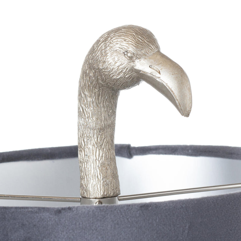 Silver Flamingo Lamp with Grey Velvet Shade