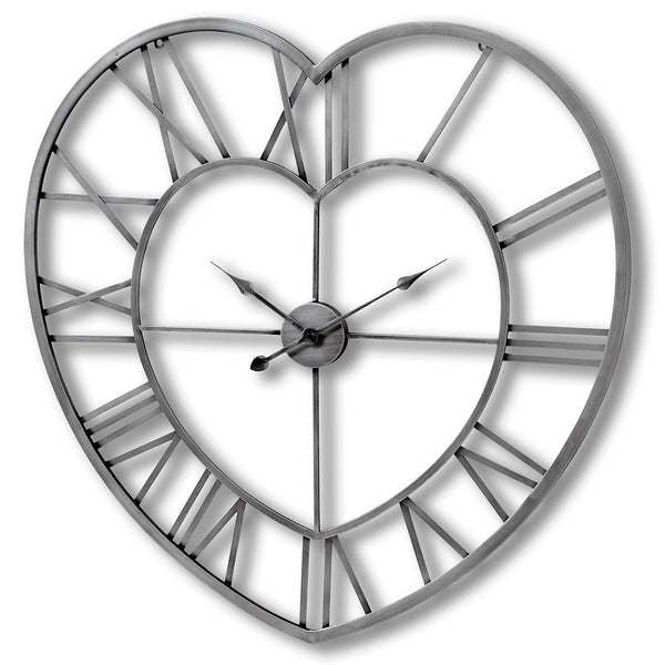 Silver Heart Skeleton Wall Clock