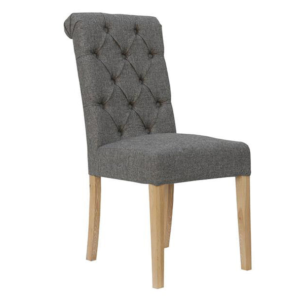 Paddington Button Back Fabric Chair with Scroll - Dark Grey