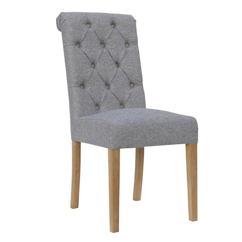 Paddington Button Back Fabric Chair with Scroll - Light Grey