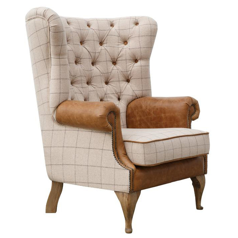 Cambridge Wrap Around Arm Chair - Beige with Leather Arms