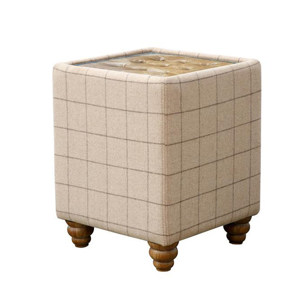 Cambridge Button Top Side Table with Glass - Beige