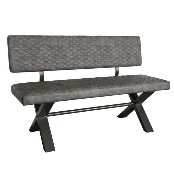 Foundry Oak Small Upholstered Bench with Back (X-Leg)