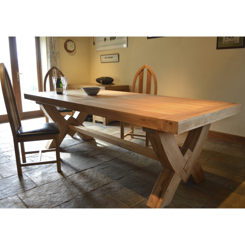 French Oak Grand Ox Bow Fixed Top Dining Table