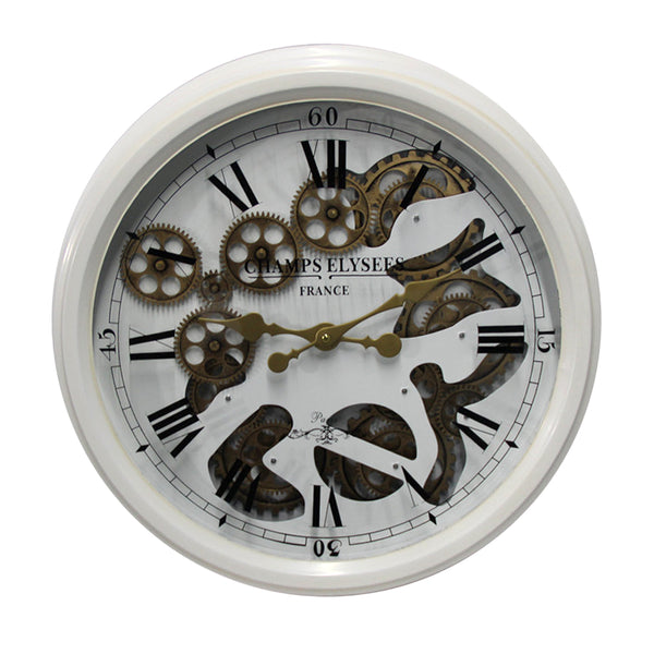 White Moving Cog Wall Clock
